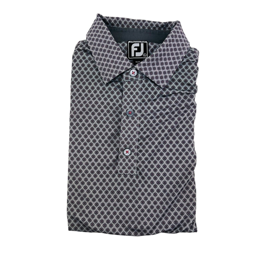 FootJoy FJ Gray w/ Pink Geometric Short Sleeve Polyester Spandex Polo Size XL